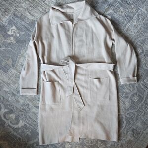 Sioni Off-White Long Tie Waist Coat Cardigan Medium